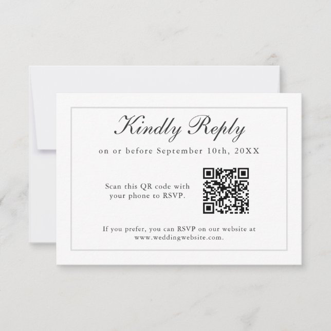 Klassische einfache Elegance Hochzeit RSVP mit QR- Karte (Vorderseite)