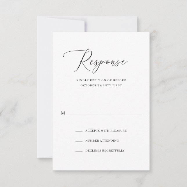 Klassische einfache formelle Hochzeit RSVP Karte (Vorderseite)