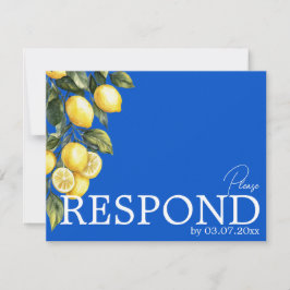 💙🍋Klassische einfache QR Azul & Limone Romance RSVP Karte