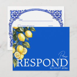 💙🍋Klassische einfache QR Azul & Limone Romance RSVP Karte