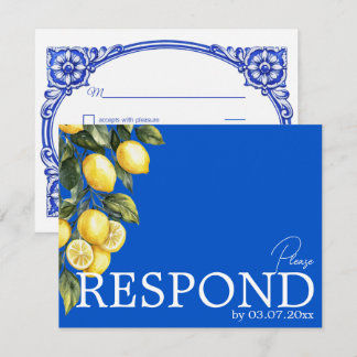 💙🍋Klassische einfache QR Azul & Limone Romance RSVP Karte