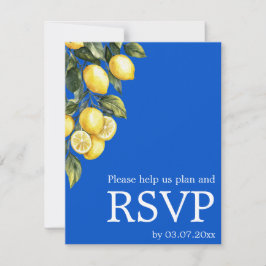 💙🍋Klassische einfache QR Azul & Limone Romance RSVP Karte