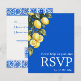 💙🍋Klassische einfache QR Azul & Limone Romance RSVP Karte