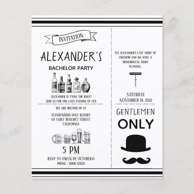 Klassische Einladung zur Bachelor Party. Flyer (Vorne)