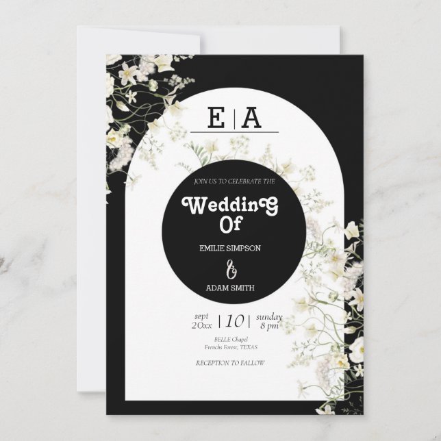 Klassische, einzigartige Schwarz-Weiß-Hochzeit Einladung (Vorderseite)