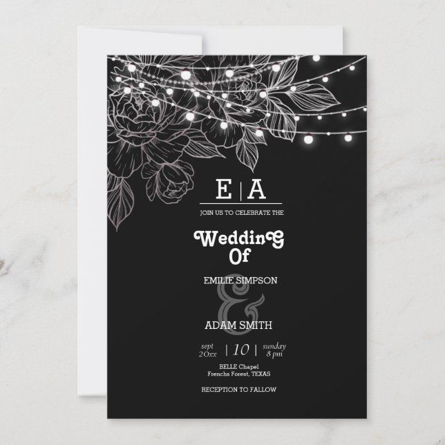Klassische, einzigartige Schwarz-Weiß-Hochzeit Einladung (Vorderseite)