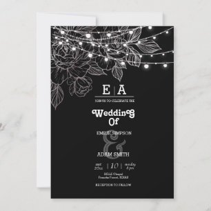 Klassische, einzigartige Schwarz-Weiß-Hochzeit Einladung