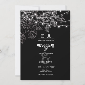 Klassische, einzigartige Schwarz-Weiß-Hochzeit Einladung