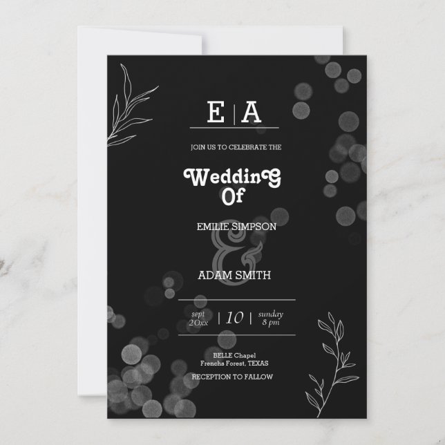 Klassische, einzigartige Schwarz-Weiß-Hochzeit Einladung (Vorderseite)