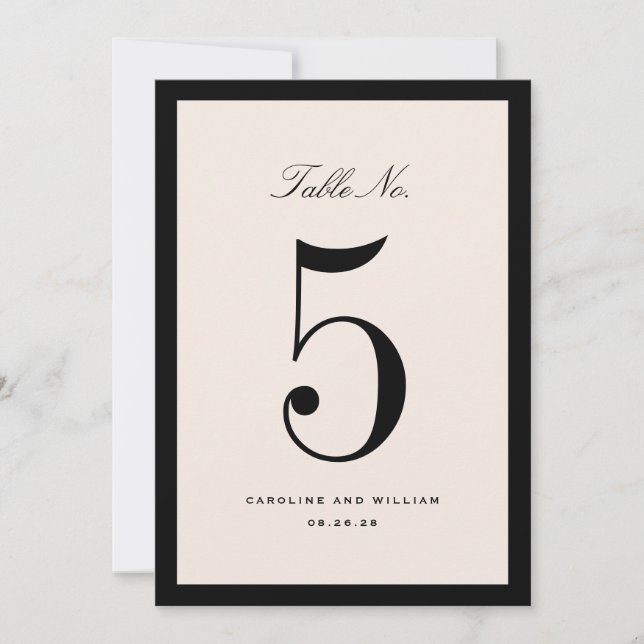 Klassische Elegance Black Wedding Tischnummer Card (Vorderseite)