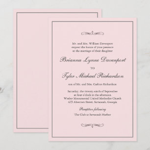 Klassische Elegance Blush Pink Wedding Einladung