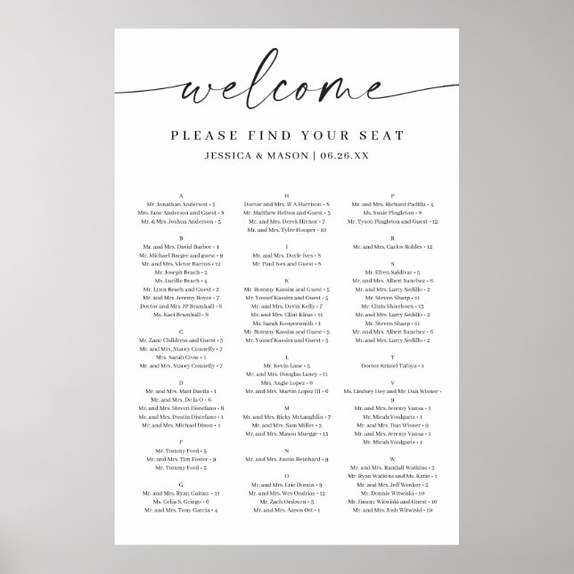Klassische Elegance Hochzeitsdiagramm-Poster Poster (Vorne)