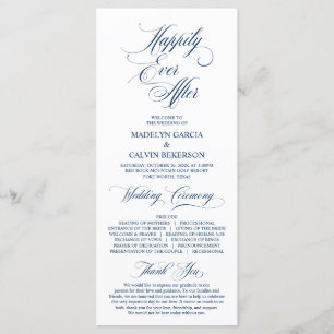 Klassische Elegance Navy Blue Script Hochzeitsfeie Programm