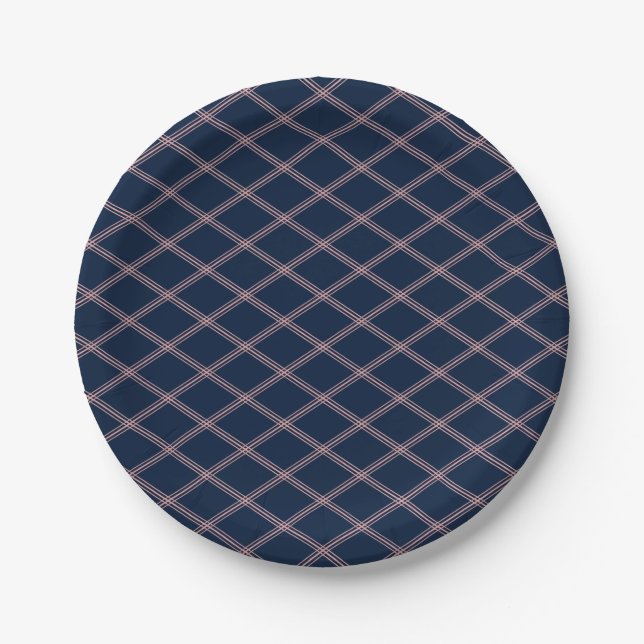 Klassische Elegance Navy und Rosa Art Deco Pappteller (Vorderseite)