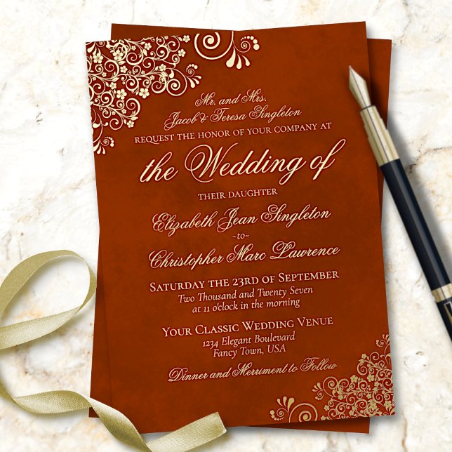 Klassische Elegance Rost Orange Formal Wedding Gol Folieneinladung (Von Creator hochgeladen)