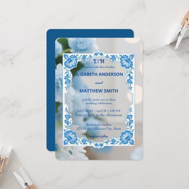 Klassische Elegance Script Blume Einladung (Vorderseite/Rückseite Beispiel)