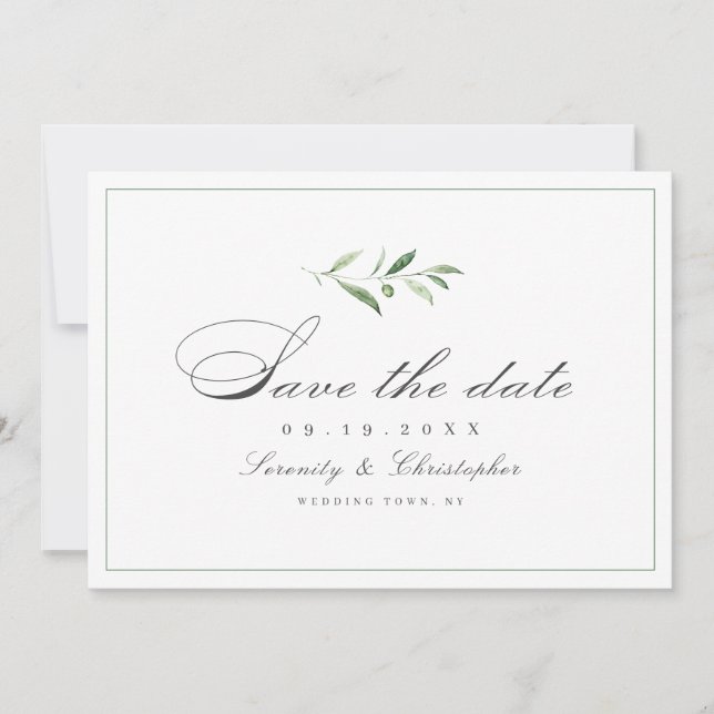 Klassische Elegance Script Einfache Grüne Rett D Save The Date (Vorderseite)