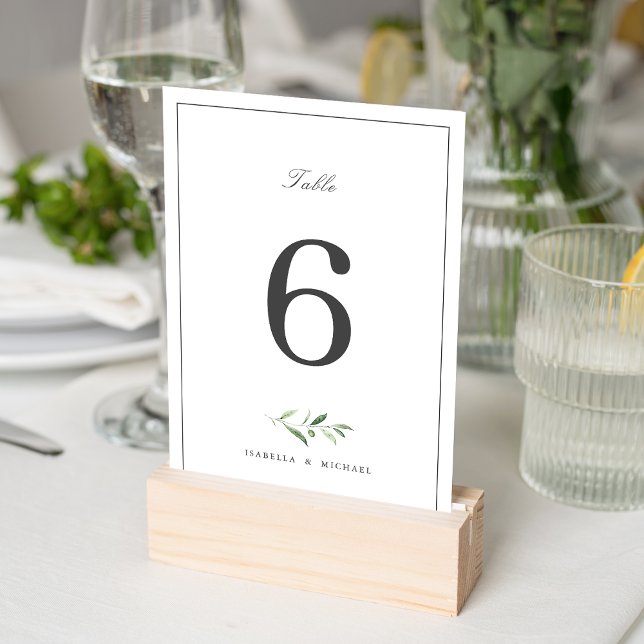 Klassische Elegance Script Einfache Hochzeit im Gr Tischnummer (Classic Elegance Script Simple Greenery Wedding Table Number)