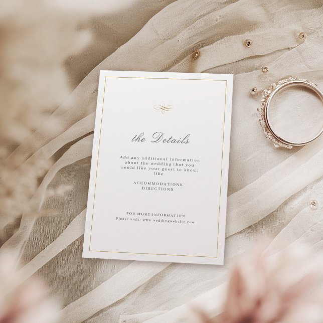 Klassische Elegance Script Einfache Hochzeitsdetai Begleitkarte (Classic Elegance Script Simple Wedding Details Enclosure Card)