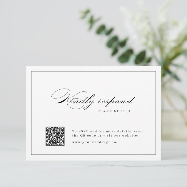 Klassische Elegance Script Einfache QR Code Hochze RSVP Karte (Stehend Vorderseite)