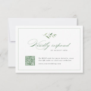 Klassische Elegance Script Greenery Hochzeit QR Co RSVP Karte