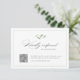 Klassische Elegance Script Greenery Hochzeit QR Co RSVP Karte