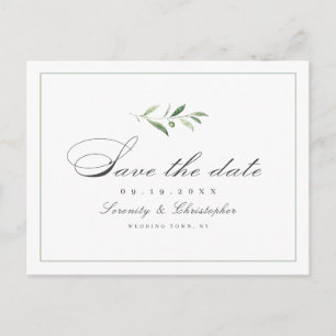 Klassische Elegance Script Greenery Save the Date  Ankündigungspostkarte