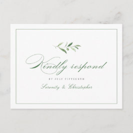 Klassische Elegance Script Grüne Hochzeit RSVP Einladungspostkarte