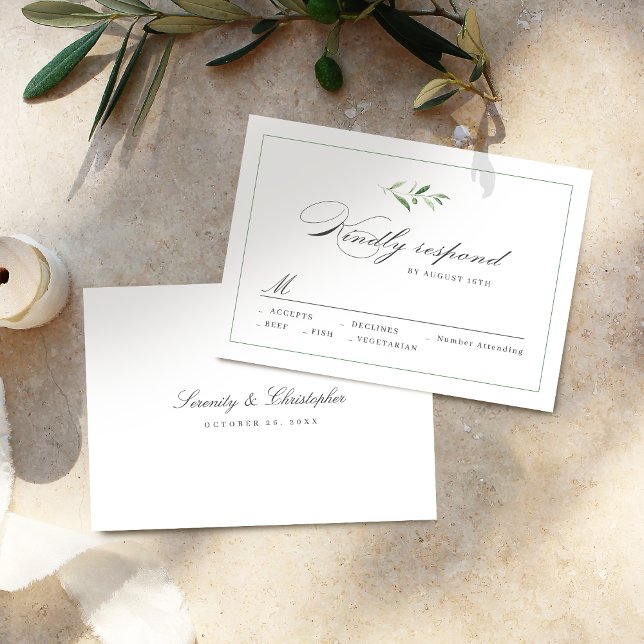 Klassische Elegance Script Grüne Hochzeit RSVP Karte (Classic Elegance Script Greenery wedding RSVP)
