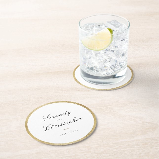 Klassische Elegance Script Minimalistisch Wedding Runder Pappuntersetzer (Vor Ort)