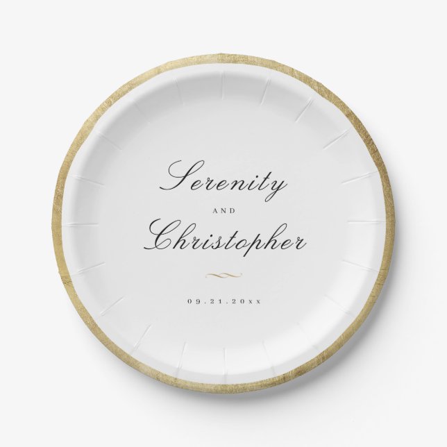 Klassische Elegance Script Minimalistische Hochzei Pappteller (Vorderseite)