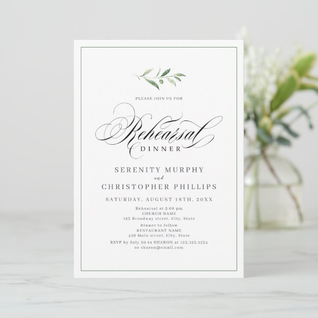 Klassische Elegance Script Probe Dinner Einladung (Stehend Vorderseite)