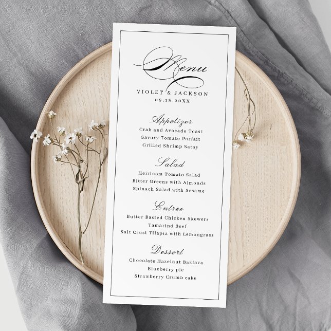 Klassische Elegance Script Simple Wedding Menükarte (Classic Elegance Script Simple Wedding Menu)