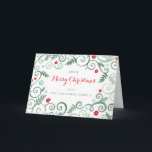Klassische Elegance Weihnachtskarte Feiertagskarte<br><div class="desc">Rollen,  Blume und Blätter sind in Blau- und Rottönen in Grüntöne gehalten. Weißer Hintergrund. Elegant,  stilvoll,  farbenfroh - perfekt für den Urlaub Ihrer Familie und Freunden! Einfach den Text anpassen.</div>