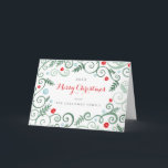 Klassische Elegance Weihnachtskarte Feiertagskarte<br><div class="desc">Rollen,  Blume und Blätter sind in Blau- und Rottönen in Grüntöne gehalten. Weißer Hintergrund. Elegant,  stilvoll,  farbenfroh - perfekt für den Urlaub Ihrer Familie und Freunden! Einfach den Text anpassen.</div>