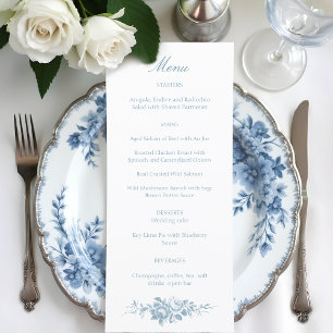 Klassische Elegant Blauer und Weiße Blumen Toile Menükarte