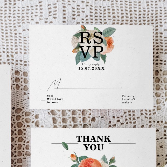 Klassische Elegant-Blumenschrift Hochzeit RSVP Karte (Von Creator hochgeladen)