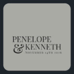 Klassische Elegant Gray Custom Wedding Names Quadratischer Aufkleber<br><div class="desc">Klassische Elegante Typografie Custom Wedding Names Square Sticker in Grau</div>