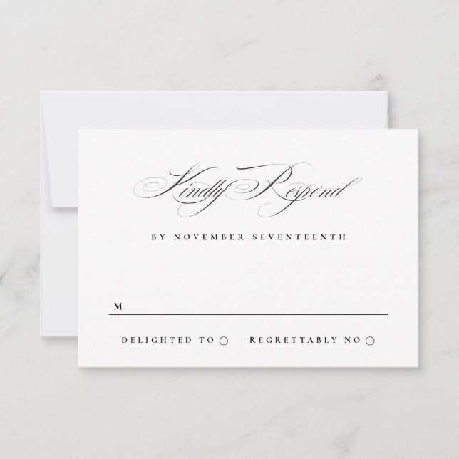 Klassische Elegant-Kalligrafie-Hochzeit RSVP Karte (Vorderseite)