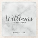 Klassische Elegant Marmorbäume Personalisierte Tra Glasuntersetzer<br><div class="desc">Klassischer Eleganter Marmor Moderne Script Personalisiert Trauzeugen Untersetzer mit personalisierten Trauzeuge Namen im modernen Kalligraphie Schriftart Stil mit Titel und Hochzeitdatum in modernen Sans Serif Schriftart Stil auf weißem Marmor Hintergrund. Auch perfekt für Trauzeugin,  Blütenmädchen,  Brautmutter,  Trauzeugen,  Trauzeuge und mehr.</div>