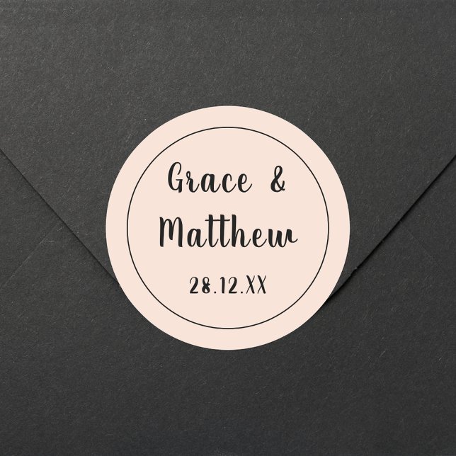 Klassische Elegant Rosa Hochzeit Minimalistisch Runder Aufkleber (Von Creator hochgeladen)