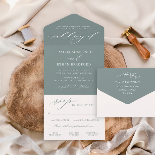 Klassische Elegant Sagebrush Grüne Hochzeit All In One Einladung (Von Creator hochgeladen)