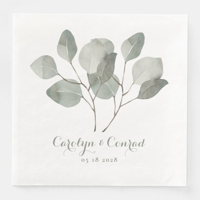Klassische Elegant Silver Dollar Eukalyptus Weddin Serviette (Vorderseite)