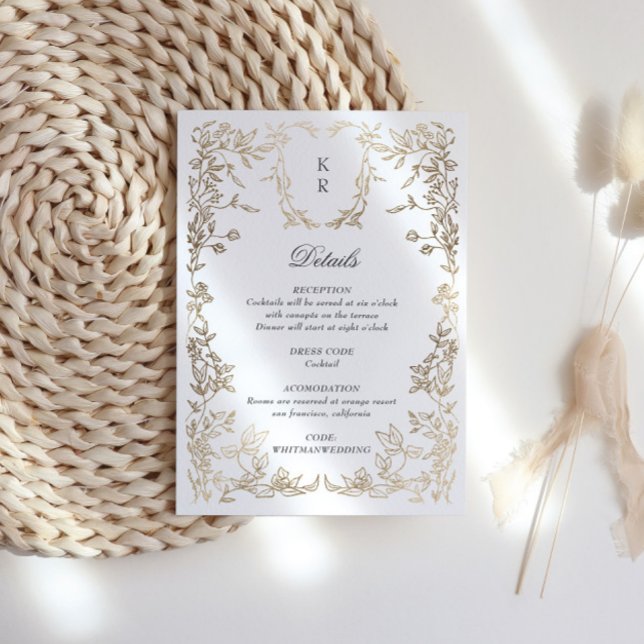 Klassische Elegant-Wappen-Monogramm-Hochzeitsempfe Begleitkarte (Von Creator hochgeladen)