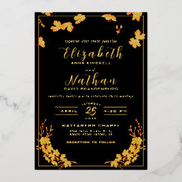 Klassische Elegante Black Gold Floral Wedding Folieneinladung