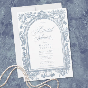 Klassische elegante blaue Bogen-Blumen-Brautparty Einladung