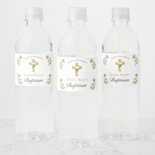 Klassische Elegante Blumen-Gold-Cross-Taufe (Flaschen)