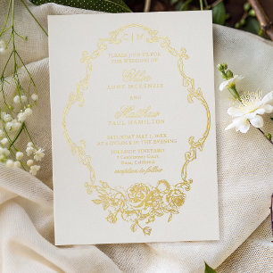 Klassische elegante Blumenrahmen-Hochzeit Folieneinladung