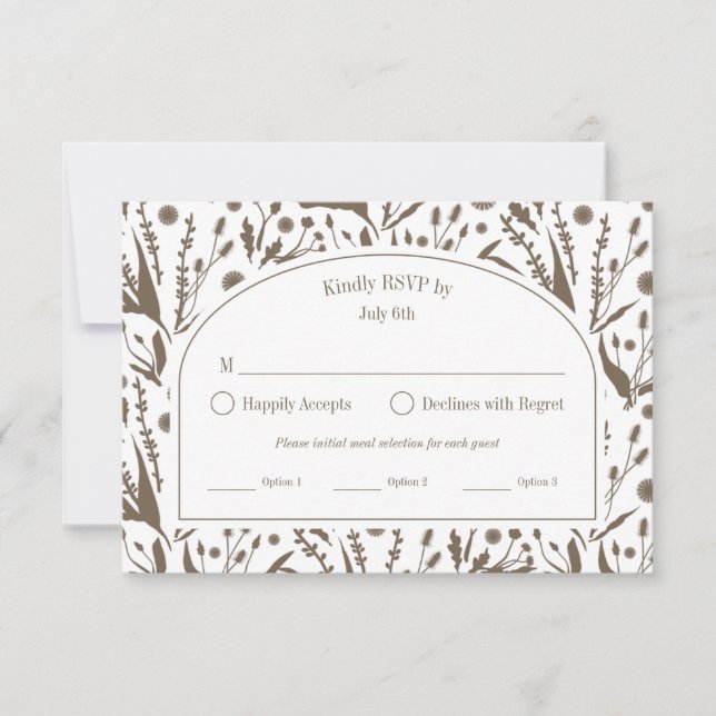 Klassische Elegante Botanicals Dark Taupe RSVP Karte (Vorderseite)