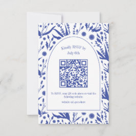 Klassische Elegante Botanicals in Blue QR Code RSVP Karte